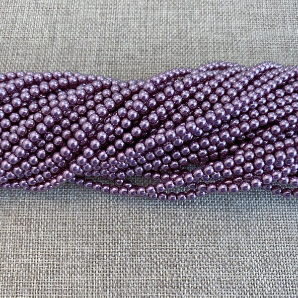 Orchid, Shiny 4mm Glass Pearls, 120 Pearls Per Strand