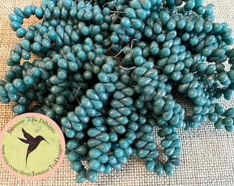 New! 4x6mm Teardrop Beads, Opaque Turquoise with a Purple Luster,  Top Side Drilled Teardrop Beads, 50 Beads Per Strand