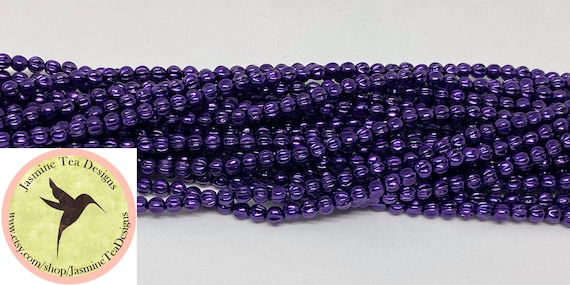 Purple 4mm Melon Glass Pearls, 120 Pearls Per Strand