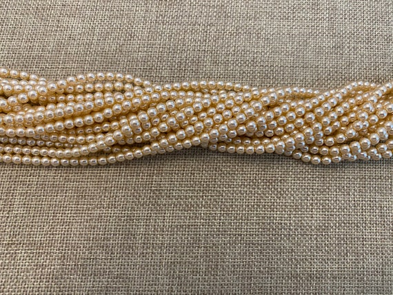 Cream Shiny 4mm Glass Pearls, 120 Pearls Per Strand