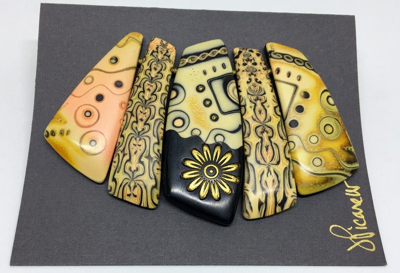 Polymer Clay Artist Julie Picarello Enamel 5 Piece Pendant Set Polymer 23K Gold Leaf And Metallic Powder Create This Mixed Media Pendant