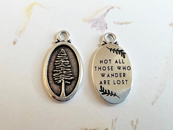 Redwood Tree, Oval Pendant or Charm, Antique Silver Plated Pewter, An Awe-Inspiring Emblem of Nature at Her Finest, Front and Back Design