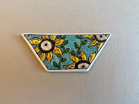 Blooming Sunflowers by Damyanah Studio, Stoneware Trapezoid Pendant, Hand Crafted in Bulgaria