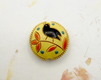 Chirping Black Birds On A Twig, New Clay Color, Lentil Shaped Beads, High Fired Stoneware Beads by Golem Design Studio