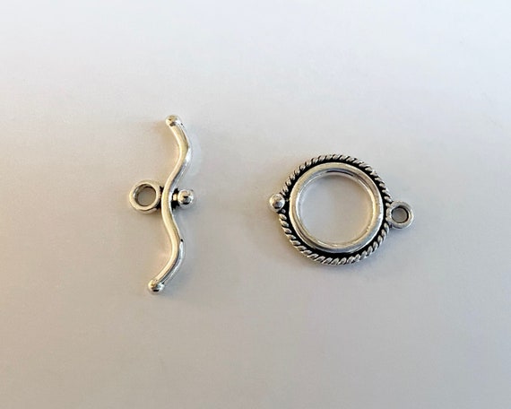 Toggle Clasp Set, Vintage Silver Toggle Clasp Set, 19mm Circle with a 24mm Wave Bar Toggle