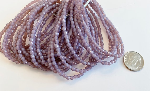 3mm Purple Opaline Faceted Fire Polish, Round Faceted 3mm Fire Polish Beads, 50 Beads Per Strand, Purple Violet Opaline