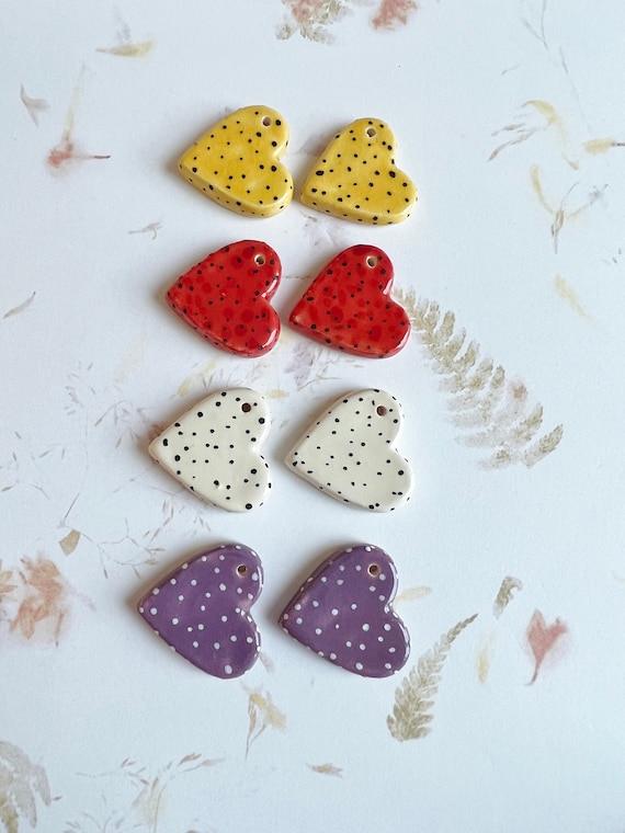 Pairs of Polka Dot Hearts, Hand Crafted Stoneware Hearts, Damyanah Studio, Pairs of Polka Dot Hearts by Number