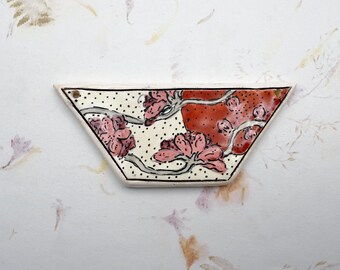 Cherry Blossoms by Damyanah Studio, Stoneware Trapezoid Pendant, Hand Crafted in Bulgaria