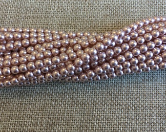 Dusty Rose Beige 4mm Glass Pearls, 120 Pearls Per Strand
