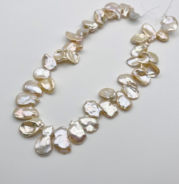 Keishi Fresh Water Pearls, Organic Shape, Beautiful Luster Peach Cream Keishi Pearl Strands, 37 to 43 Pearls per Strand