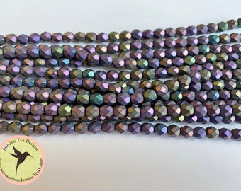 6mm Matte Iris Purple Fire Polish Beads, Faceted 6mm Fire Polish Beads, 25 Beads Per Strand