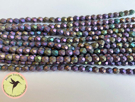 6mm Matte Iris Purple Fire Polish Beads, Faceted 6mm Fire Polish Beads, 25 Beads Per Strand