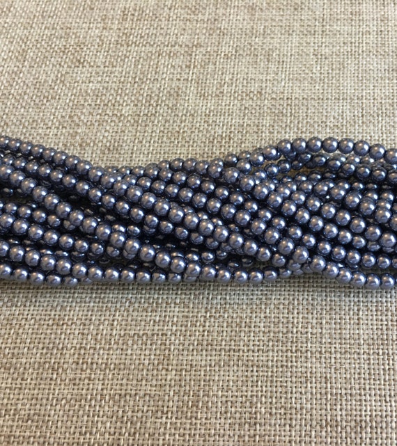 Storm 4mm Glass Pearls, 4mm Rounds, Pearl Storm, 120 Pearls Per Strand