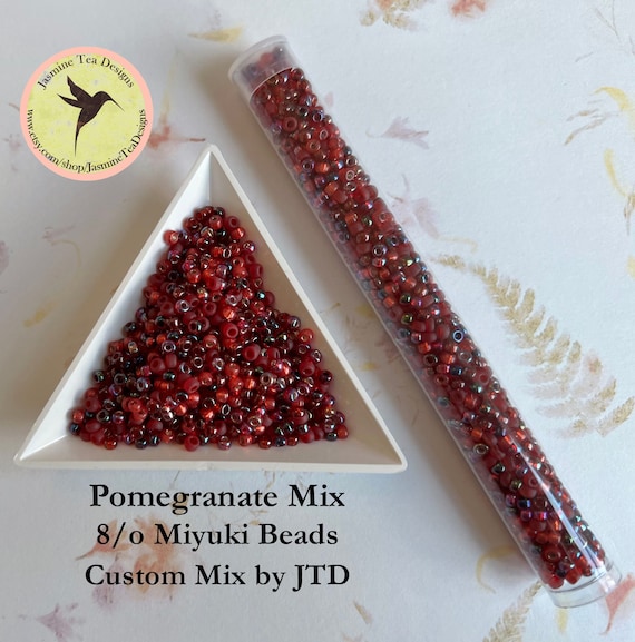 Miyuki Size 8 Pomegranate Mix, Five Deferent Seed Bead Colors Selected and Blended by Jasmine Tea Designs, 5 Inch Tubes, 22 to 25g Each