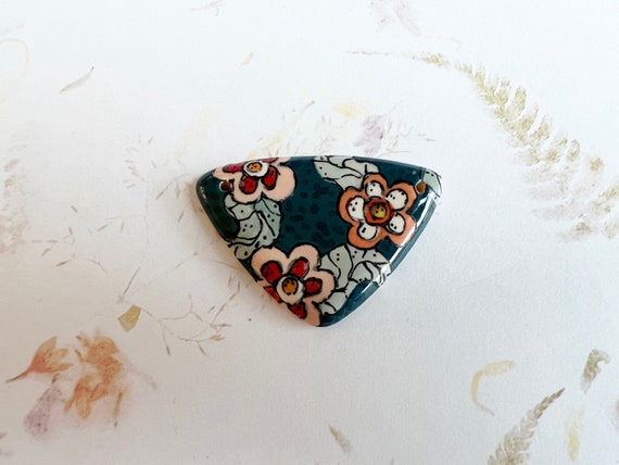 Blossoms Pendant, Sheild Shaped Stoneware Pendant, Hand Crafted Artisan Beads, by Damyanah Studio