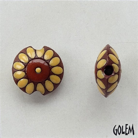 Sunflower Terracotta Small Lentil Beads, Pendant Beads, Golem Design Studio