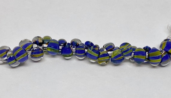 Exotic Hyacinth Mini Boro Teardrop Beads, Made by Unicorne Beads In The USA, 25 Beads Per Strand