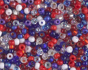 Miyuki Fourth Of July Blend, Size 8 Seed Bead Mix in Red, White And Blue Tones, Miyuki Seed Bead Mix, 3 Inch Tubes, 14 Grams
