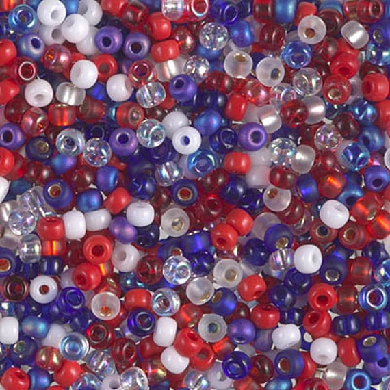 Miyuki Fourth Of July Blend, Size 8 Seed Bead Mix in Red, White And Blue Tones, Miyuki Seed Bead Mix, 3 Inch Tubes, 14 Grams