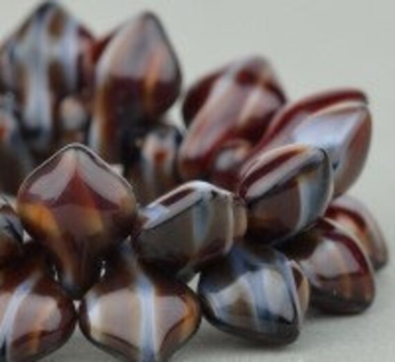 Red Tiger's Eye Small Spade Beads, Drop Beads, Czech Glass Beads, 11x8mm - 30 Beads