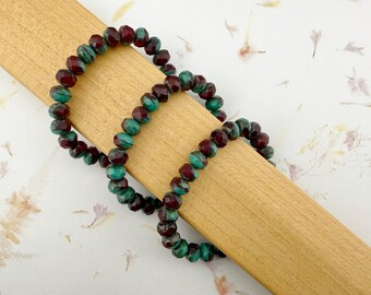 9x6mm Faceted Rondelle, Fuchsia Turquoise Mix, Opaque Transparent with Picasso