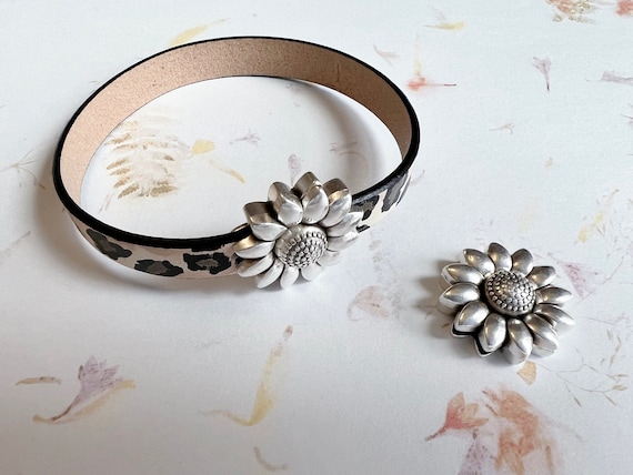 Antique Silver Sunflower Magnetic Clasp, 10x2mm Magnetic Clasp, For Flat Braids And Leather, Glue In Clasp