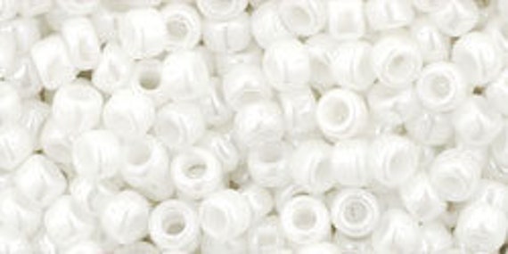 White Opaque Luster TOHO Size 8 Round Seed Beads, Color 121c