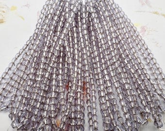 4mm Alexandrite Purple Transparent With Silver Lining, Fire Polish Beads, Round Faceted 4mm Fire Polish Beads, 50 Beads Per Strand
