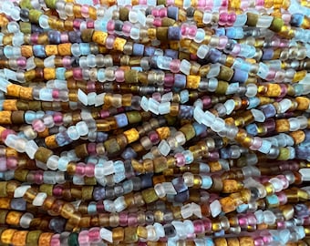 6/o Aged Matte Dry Ice Mix, Czech Glass Seed Beads, 4mm Seed Beads, 20 Inch Strand, Approximately 150 Per Strand, 13 Grams