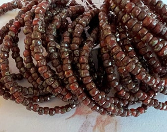 3mm Crystal Rondelle, Red Orange Opaque Mix with Picasso Full-coat, Crystal Rondelle, 50 Rondelle Per Strand