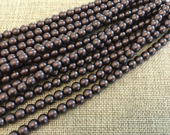 Bistre Brown 6mm Glass Pearls, 25 Pearls Per Strand, Matte Finish