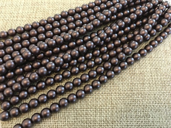 Bistre Brown 6mm Glass Pearls, 25 Pearls Per Strand, Matte Finish