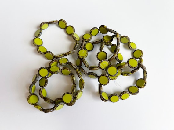 Mayan Sun, 12mm, Gaspeite Green Opaque with Picasso Finish, Table Cut Czech Glass, 10 Pieces