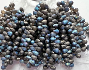 4x6mm Teardrop Beads, Matte Chrome Ore AB Teardrops, Matte Teardrop Beads, 25 Beads Per Strand