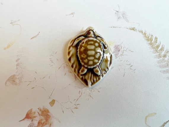 Turtle Porcelain Leaf Pendant, High Fired Porcelain Pendant Leaf Design And Brown Glaze