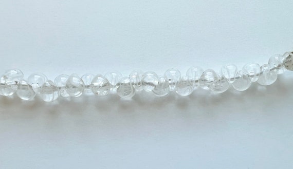 White Chocolate Mini Boro Teardrop Beads, Made by Unicorne Beads, 25 Beads Per Strand, Clear Boro With White Stripes