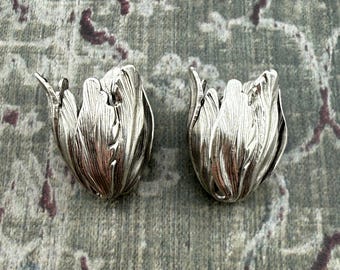 Silver Plated Brass Tulip End Caps, Set of 2