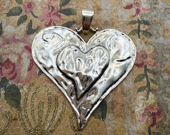 Tibetan Silver Double Heart Pendant, Silver Pendant with Bail, Valentines Day, Pendant Only