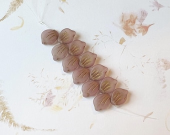 Peony Petal Czech Glass Beads: Barely Pink Matte with Gold Wash (9x12mm)