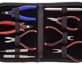 Deluxe Beader's Tool Set With Ergonomic Pliers, Nine Beading Tools With Carrying Case