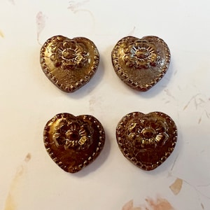 Rustic Ruby Heart Beads: Bronze Valentinite Finish (Set of Four)