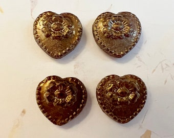 Gorgeous, Rustic Heart Beads, Transparent Ruby with a Valentinite Finish, 17mm, Set of Four, Rust, Copper, Ruby, Bronze, Must Be Seen