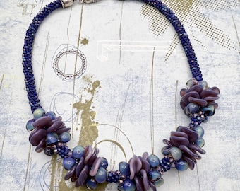 After Midnight, Kumihimo Statement Necklace, Measures 20 Inches and Finishes with Antique Silver  Magnetic Clasp and Matching End Caps