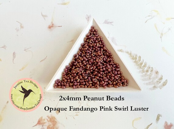 Opaque Fandango Pink Swirl, Luster Peanut Beads, 2x4mm Peanut Beads, Matsuno Peanut Beads, 30 grams, 6 Inch Tubes, Luster Finish