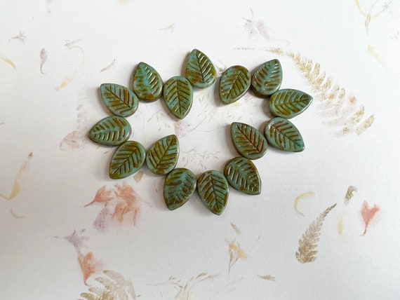 Dogwood Leaves, 12x16mm, Tea Green with Picasso, Dogwood Leaf Beads, 15 Leaves Per Strand