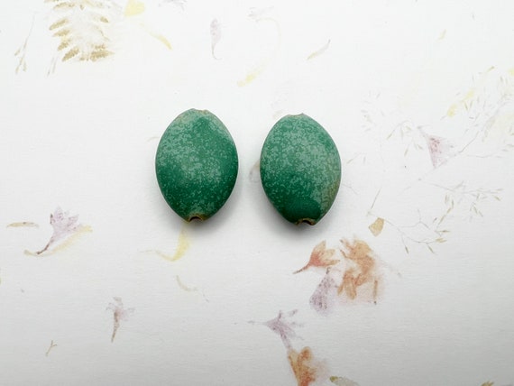 New! Set of Two Solid Colored Glazed Almond Shaped Beads, Small Pendant Bead, Hand Shaped and Glazed, Golem Design Studio Stoneware Beads