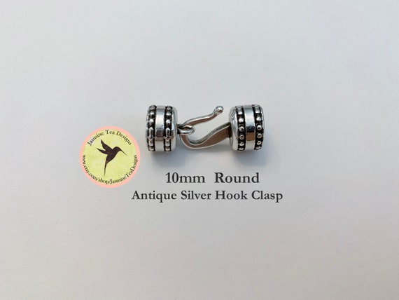 10mm Antique Silver Round Hook Clasp, Over All Measurement 33x13x13mm, Perfect For Size 6 Seed Beads, Kumihimo Beaded Braids