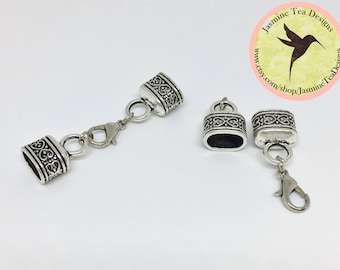 6mm Oval Antique Silver Zinc Alloy Etched End Caps with Lobster Claw Clasp, Oval Silver Tone End Cap And Clasp Set, Kumihimo Closures