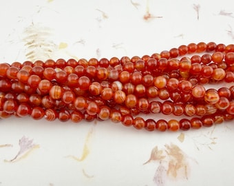6mm Natural Red Carnelian Striped Agate Rounds