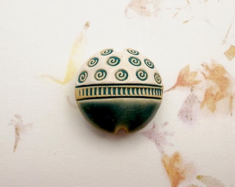 New! Mixed Techniques Lentil Shaped Beads, Hand Crafted Beads, Small Focal Beads, Swirls and Notches, Small Pendant Beads, Stoneware Beads